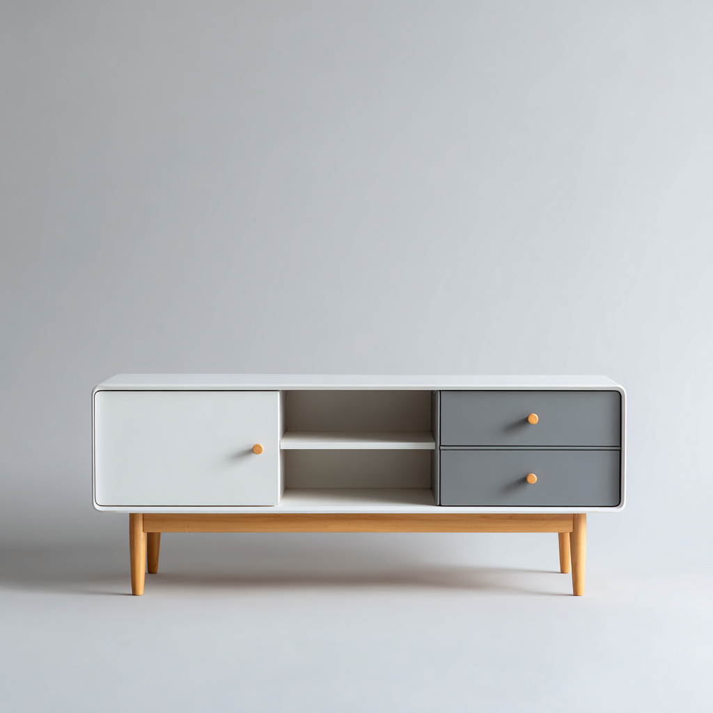 Fernseh Lowboard Holz 150x40x55 cm Weiß-Grau-Natur - Modernes Design-Sofagetly