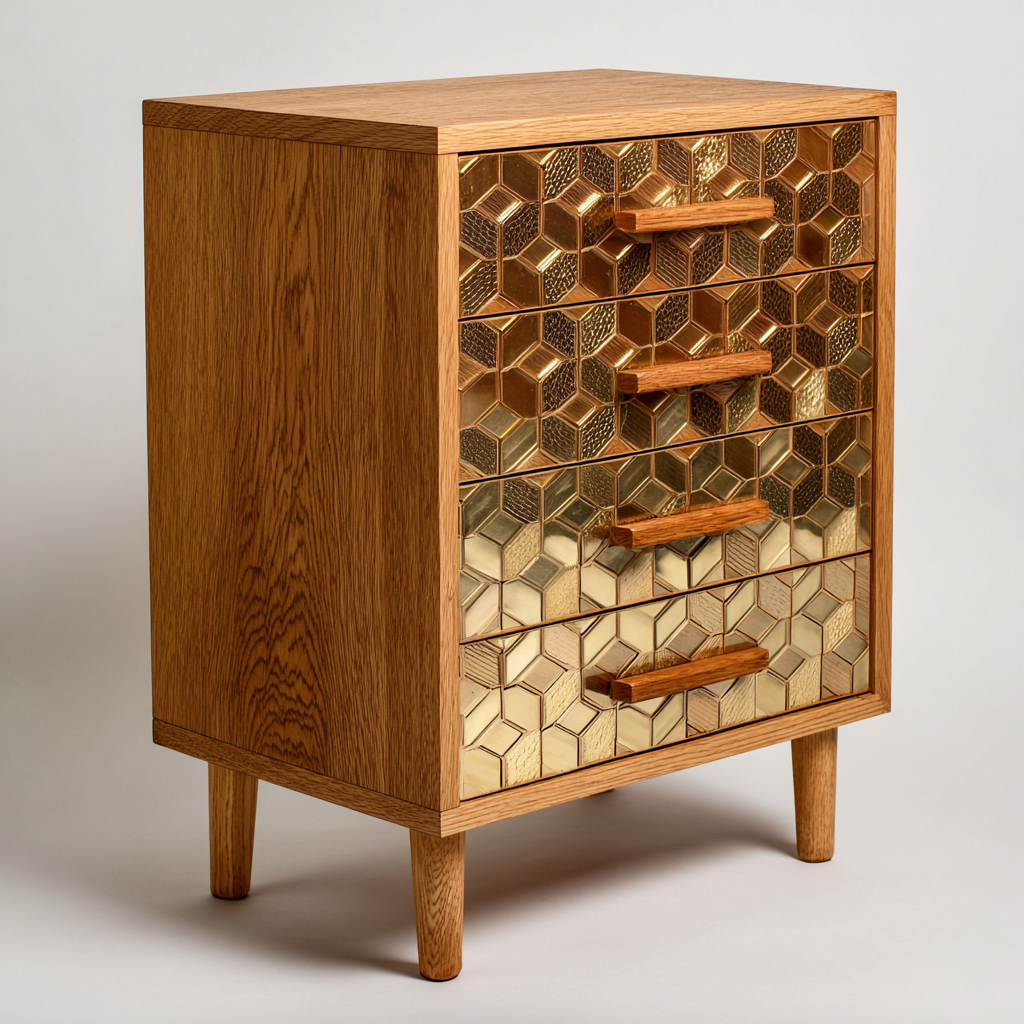 Kommode mit Schubladen-Holzwerkstoff-Metall-60x40x90 cm-Gold-Holz-Modern-geeignet für Wohnzimmer-Sofagetly