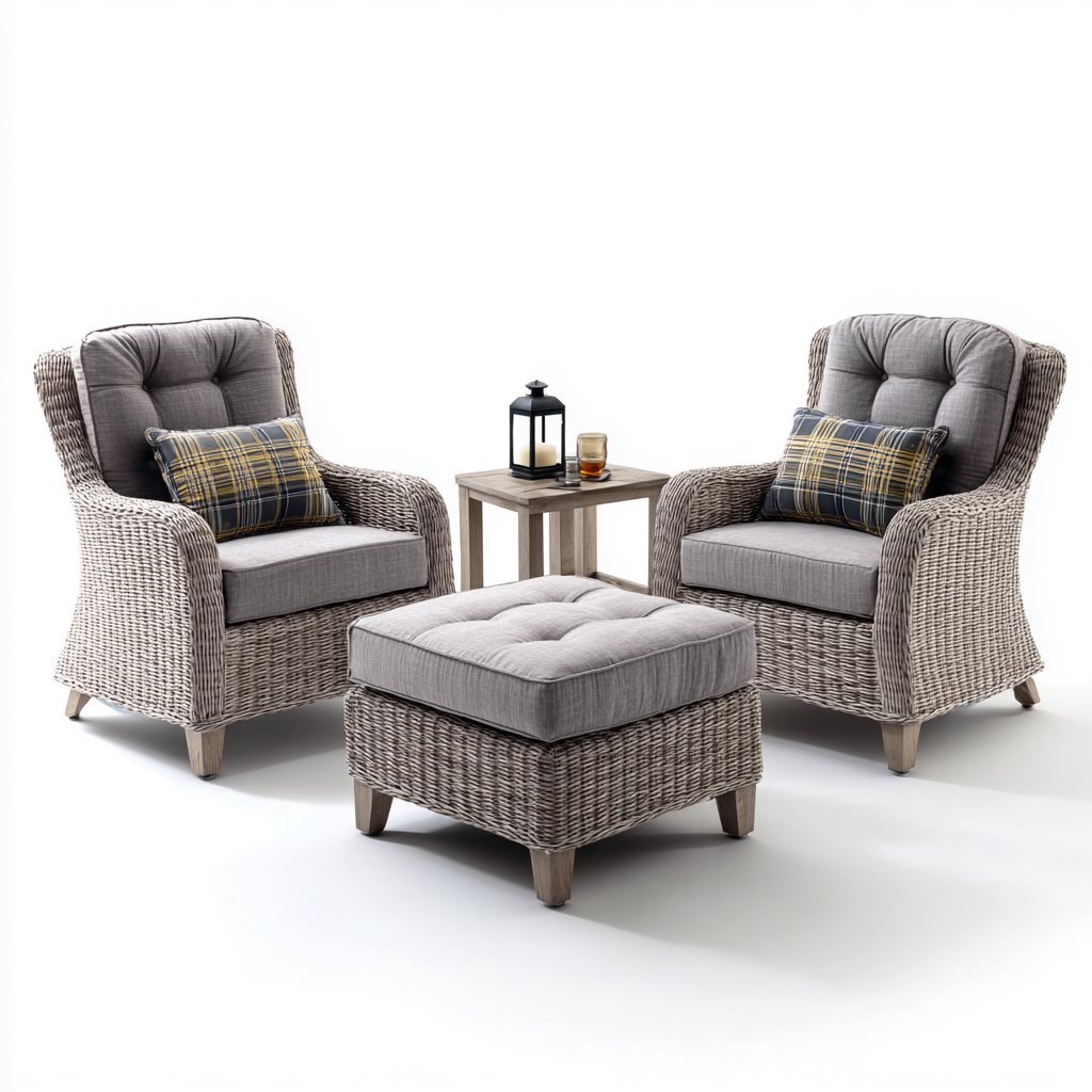 Gartensofa Set - Polyrattan und Holz - 180x80x90 cm - grau-natur - modernes Design-Sofagetly