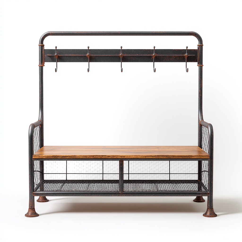 Garderobenständer - Metall+Holz 110x40x170 cm - schwarz-natur - industrielles Design-Sofagetly