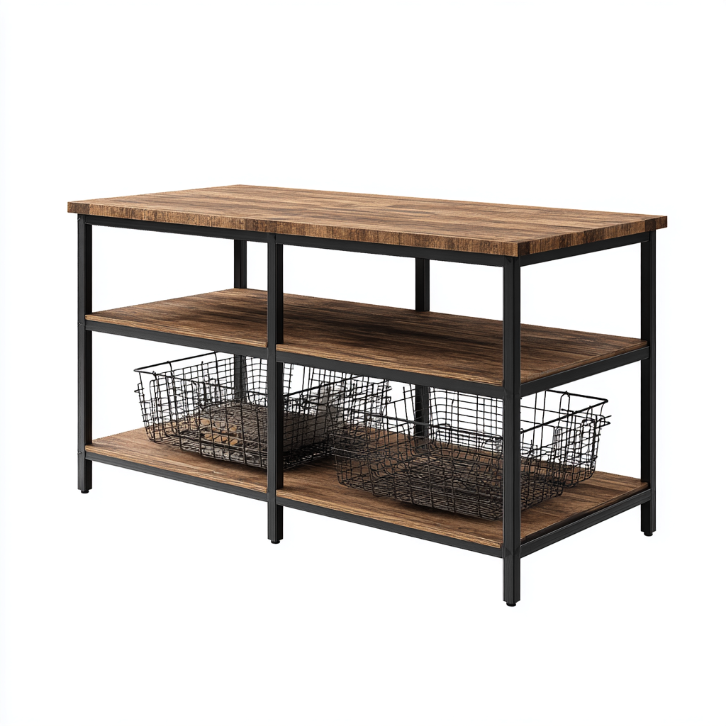 Kücheninsel Holz-Metall 110x45x85 cm - Schwarz-Natur - Modernes Küchendesign-Sofagetly