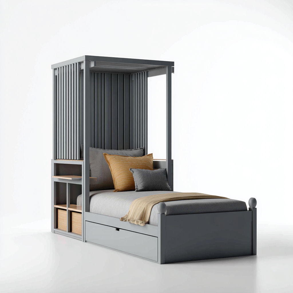 Kinderbett - Holzstruktur - 205x100x185 cm - dunkelgrau-hellholz - modernes Design-Sofagetly