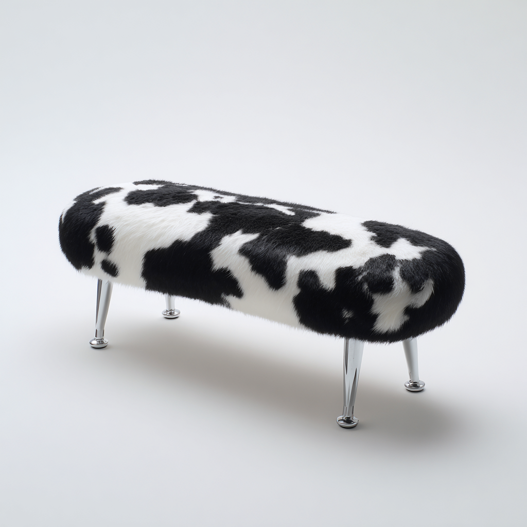 Bank am Bettende Kunstfell und Metall 115x40x45 cm - Schwarz-Weiß - Modernes Design-Sofagetly