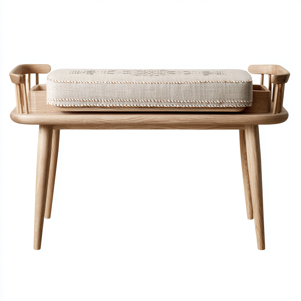 Bank am Bettende Holz und Stoff 95x40x50 cm - Natur-Beige - Modernes Design-Sofagetly