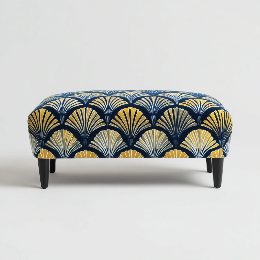 Bank am Bettende Stoff und Holz 95x40x45 cm - Blau-Gelb - Modernes Design-Sofagetly