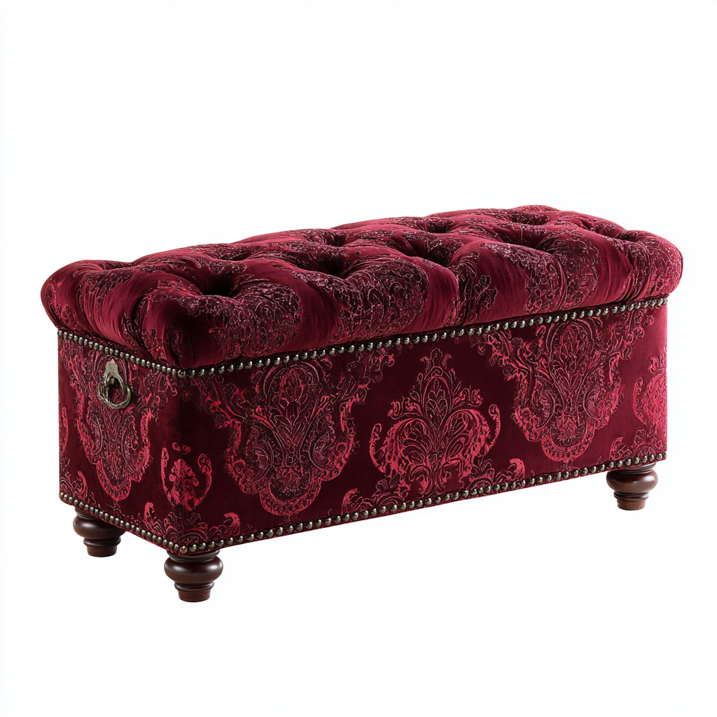 Bank am Bettende Samt und Holz 100x45x50 cm - Rot - Klassisches Design-Sofagetly