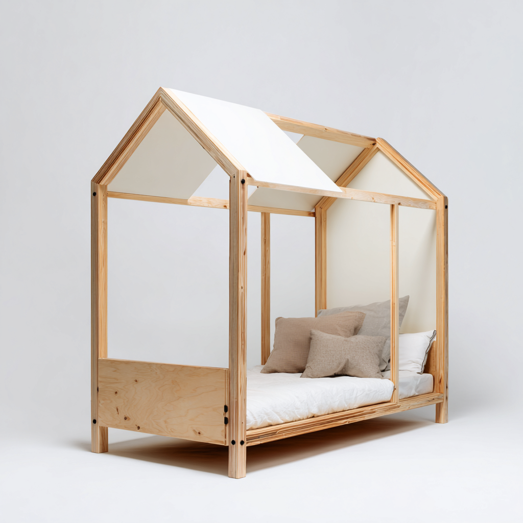 Kinderbett - Massivholz und Paneele - 200x100x160 cm - natur-weiß - Hausdesign-Sofagetly