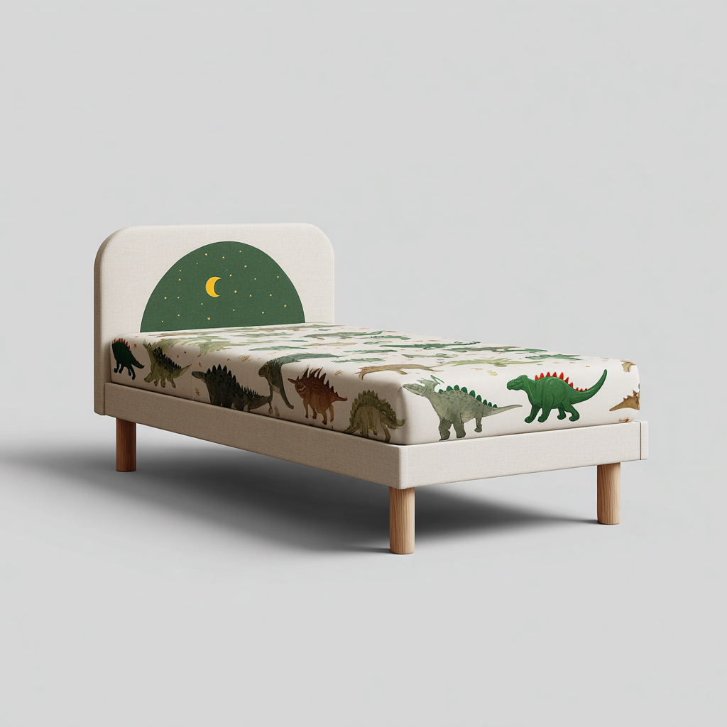 Kinderbett - Stoffbezug - 200x97x85 cm - Beige-Grün - Modern - Für Kinderzimmer-Sofagetly