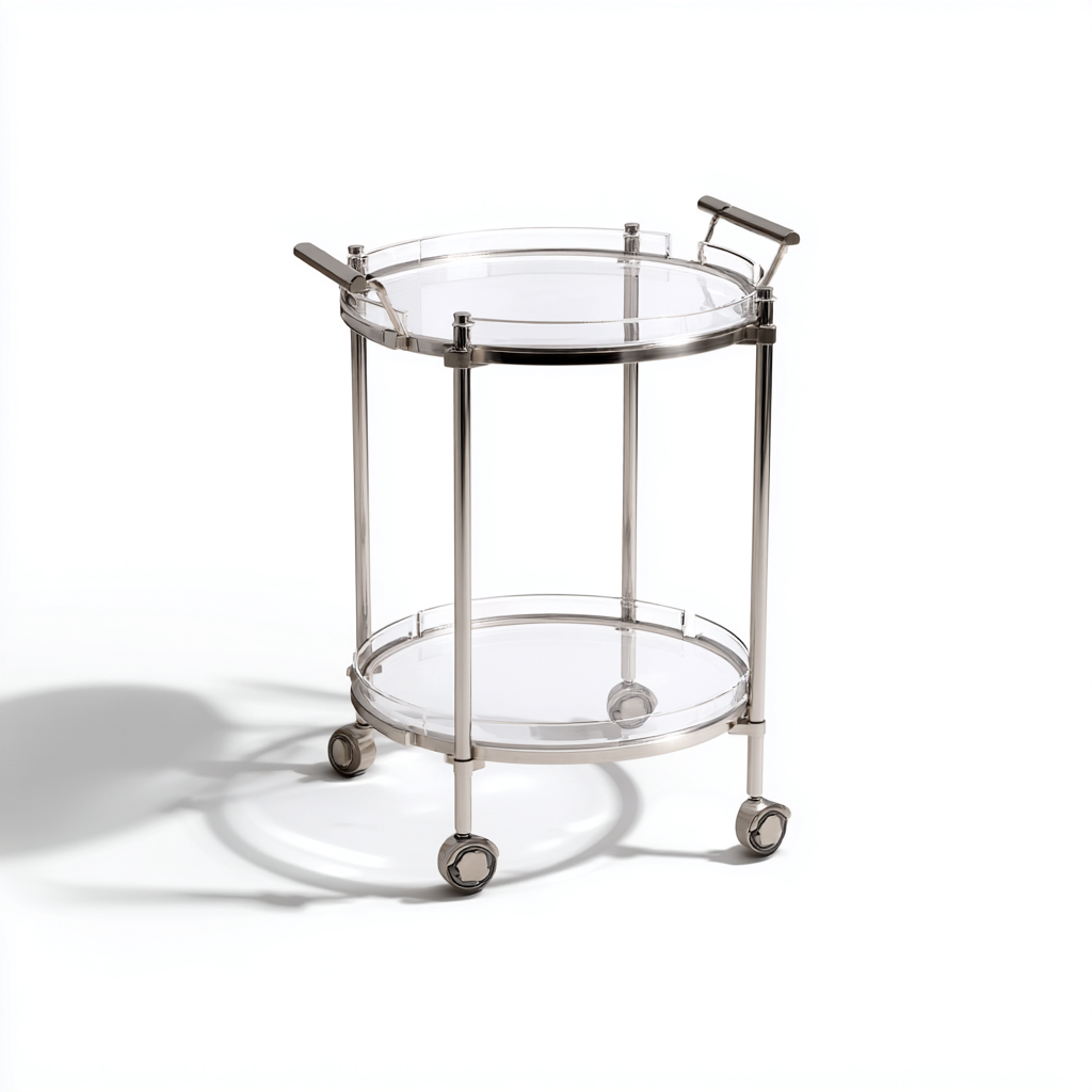 Servierwagen - Metall-Glas - Rund 45x45x80 cm - Transparent-Silber - Modernes Design - Für Küche-Sofagetly