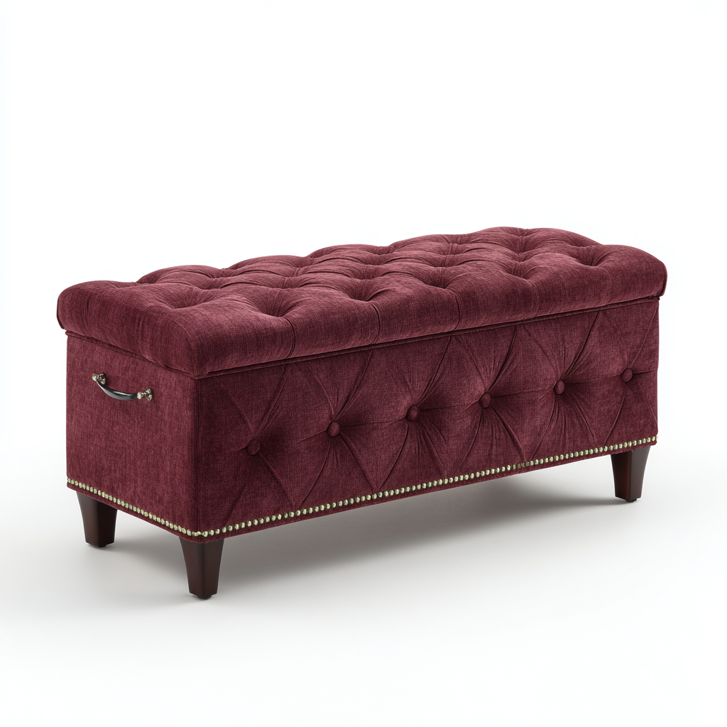 Bank am Bettende Polsterbank Stoff 110x40x50 cm Rot-Holz - Klassisches Design-Sofagetly