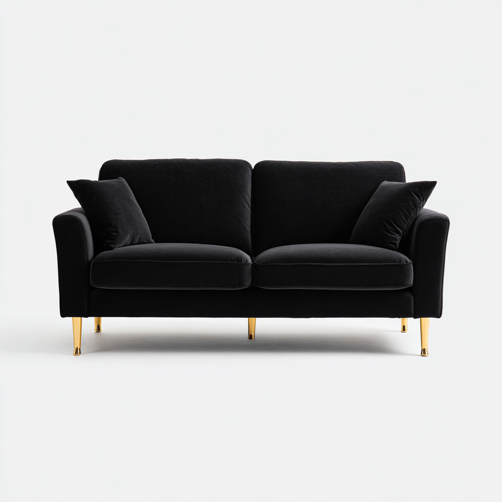 Gerades Sofa Samt 165x85x85 cm - Schwarz - Für Wohnzimmer - Modernes Design-Sofagetly