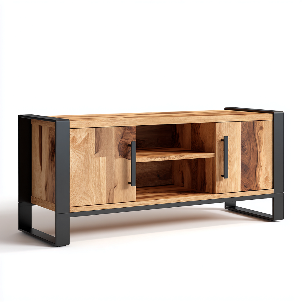 Fernseh Lowboard - Metall-Holzwerkstoff - 120x40x55 cm - Schwarz-Eiche - Industrial Design - Für Wohnzimmer-Sofagetly