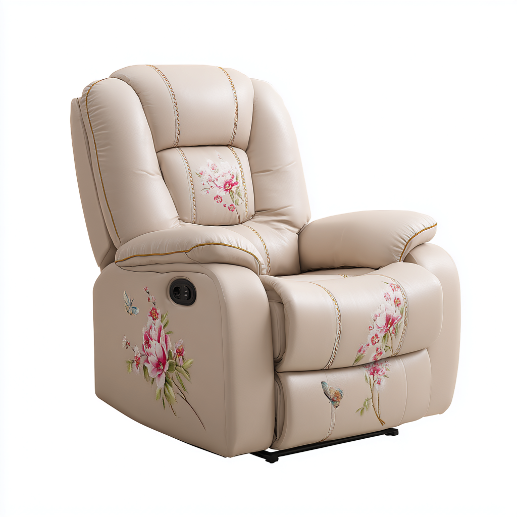 Liegesessel Kunstleder-Metallgestell 97x100x103 cm - Beige-Blumenmuster - Verstellbares Komfortdesign-Sofagetly