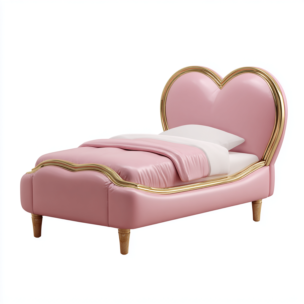 Kinderbett - Kunstleder und Massivholz - 200x100x110 cm - rosa-gold - Herzdesign-Sofagetly