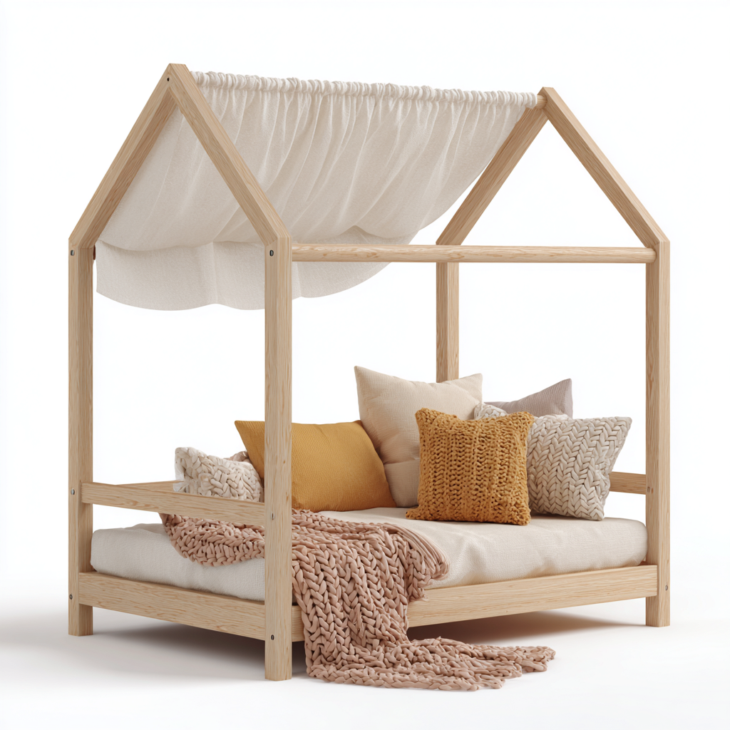Kinderbett - Massivholz - 205x110x165 cm - Natur-Weiß - Hausform Design-Sofagetly