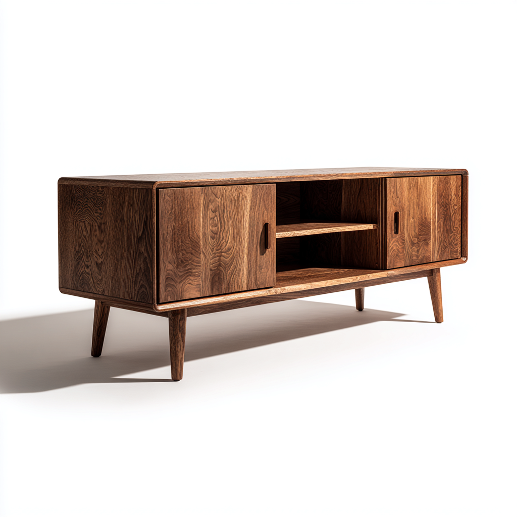 Fernseh Lowboard 150x40x55 cm - Massivholz - Dunkelbraun - Mid-Century Design-Sofagetly