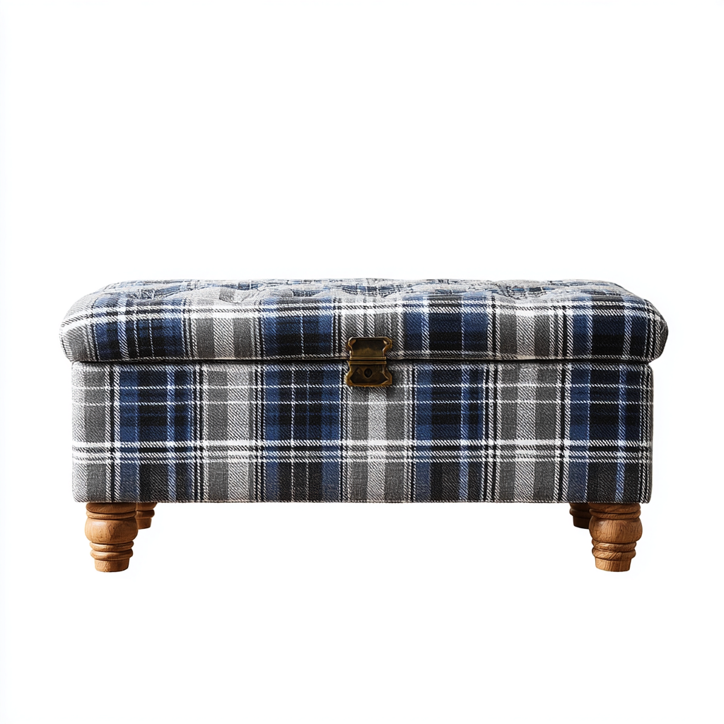 Bank am Bettende Polsterbank Stoff 90x40x45 cm Blau-Grau-Weiß - Klassisches Design-Sofagetly