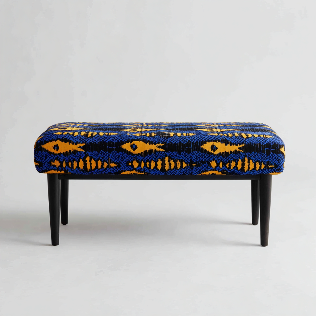 Bank am Bettende - Stoff und Holz - 100x40x45 cm - blau-gelb-schwarz - modernes Design-Sofagetly