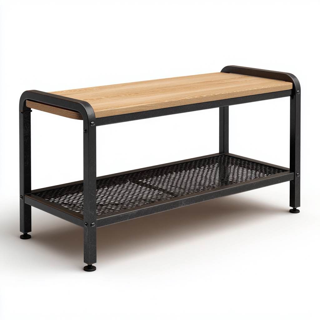 Schuhschrank Holz-Metall 80x30x45 cm - Braun-Schwarz - Industrial Design-Sofagetly