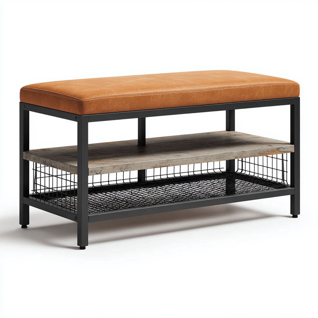 Schuhschrank Metall Kunstleder 80x35x50 cm - Schwarz-Braun - Industrial - Für Flur-Sofagetly