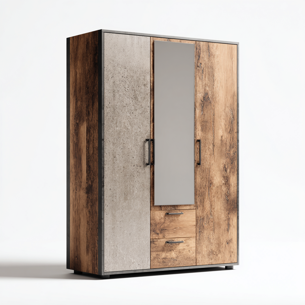 Kleiderschrank Holzwerkstoff Betonoptik 180x120x55 cm - Braun-Grau - modernes Design-Sofagetly