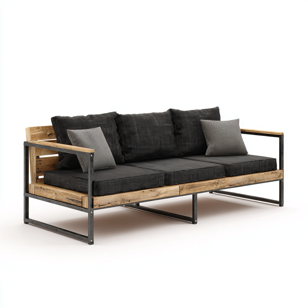 Gartensofa Metall Holz Stoff 200x75x80 cm - Schwarz-Natur - Modern - Für Garten-Sofagetly