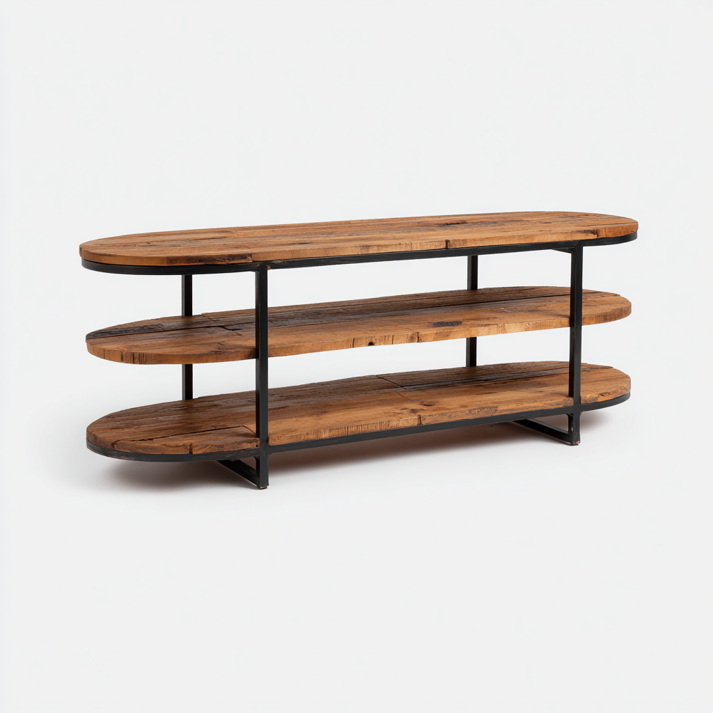 Fernseh Lowboard 150x40x55 cm - Holz-Metall - Schwarz-Natur - Industrial Design-Sofagetly