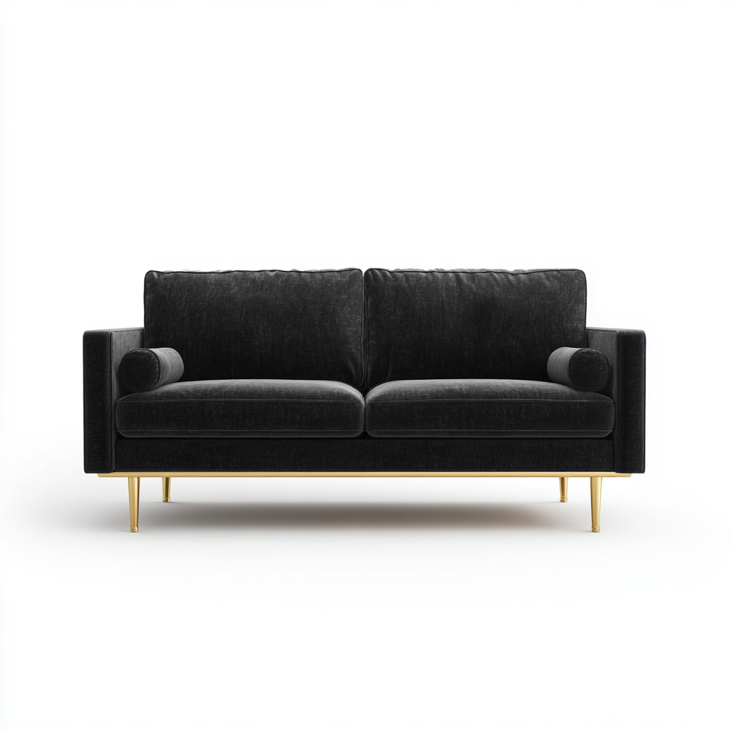 Gerades Sofa Samt 185x90x82 cm - schwarz - modernes Design-Sofagetly
