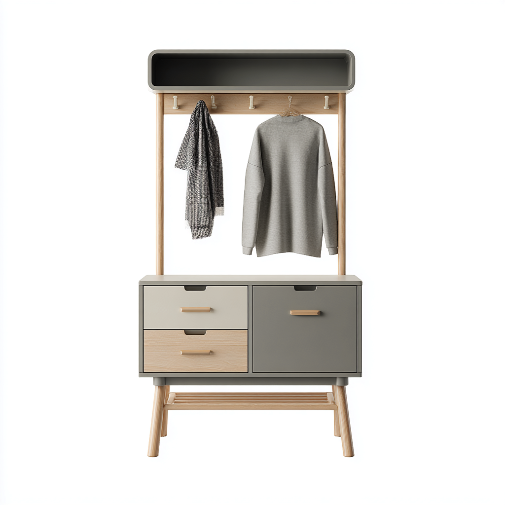 Garderobenständer - Holz und Mehrzweckaufbewahrung - 100x40x170 cm - natur-grau - modernes Design-Sofagetly