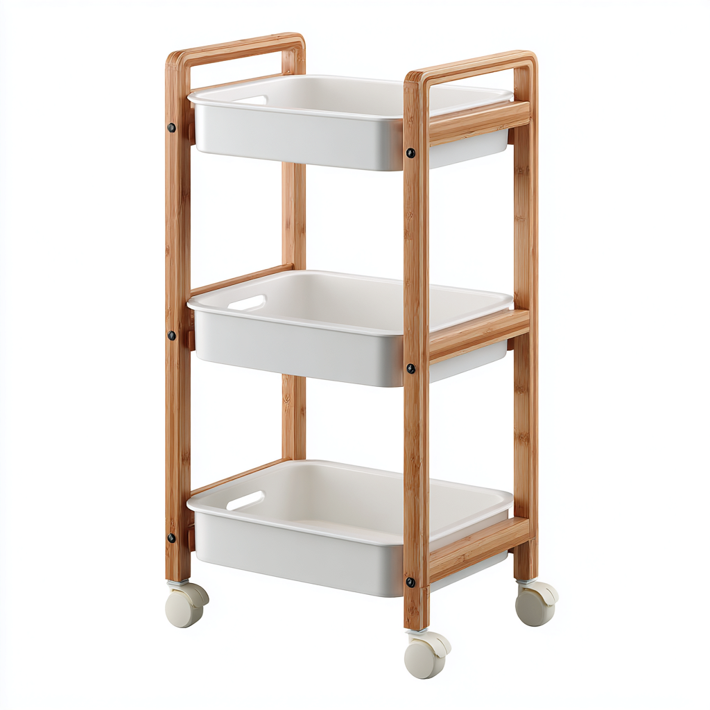 Servierwagen Bambus-Kunststoff 45x33x80 cm - Natur-Weiß - Modernes Haushaltsdesign-Sofagetly