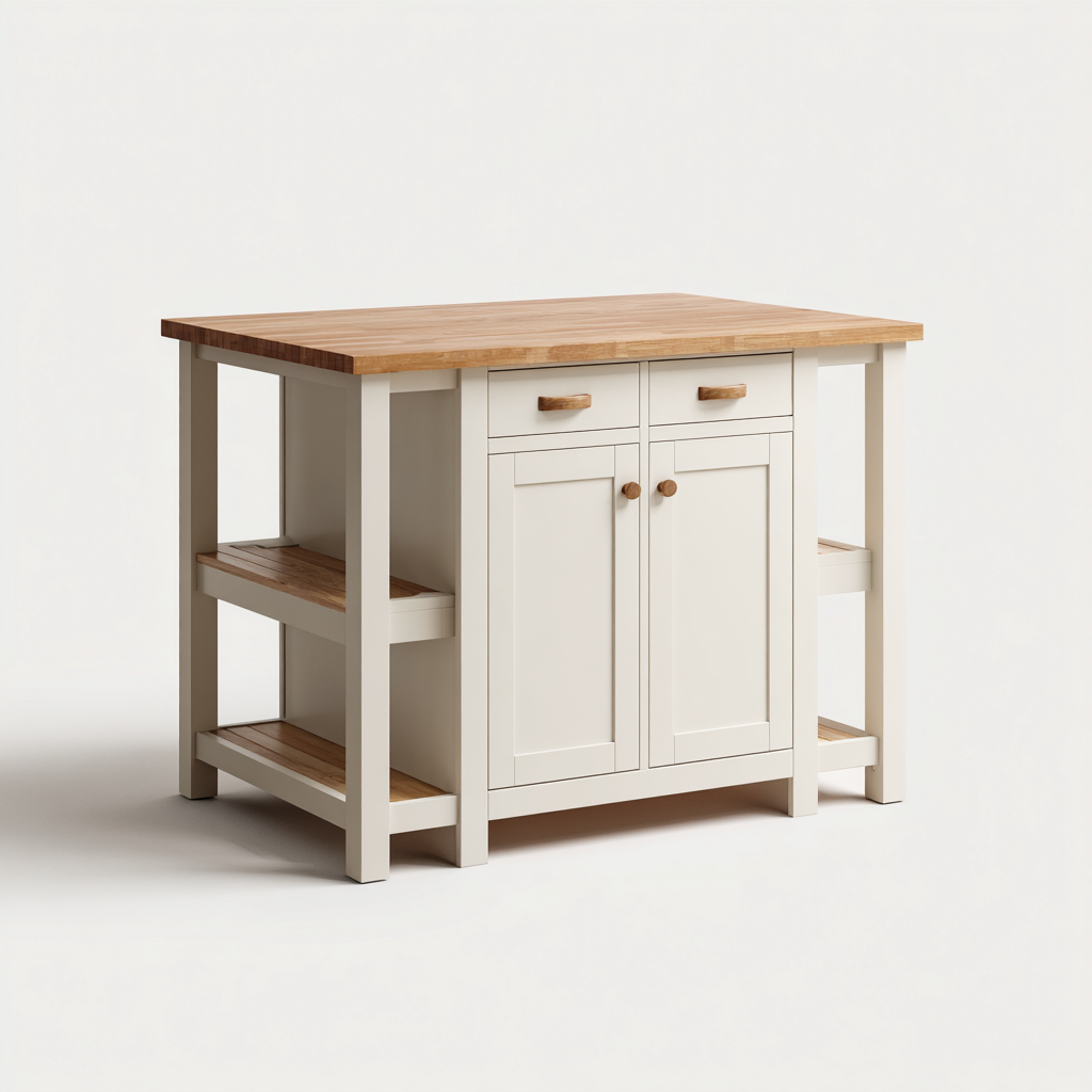 Kücheninsel - Holz 100x55x90 cm - weiß-natur - funktionales Design-Sofagetly