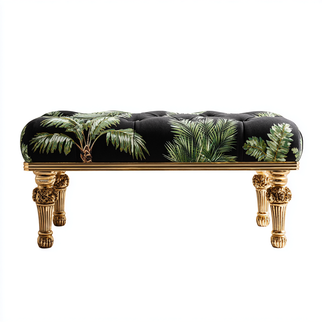 Bank am Bettende Polsterbank Stoff 110x40x45 cm Schwarz-Grün-Gold - Klassisches Design-Sofagetly