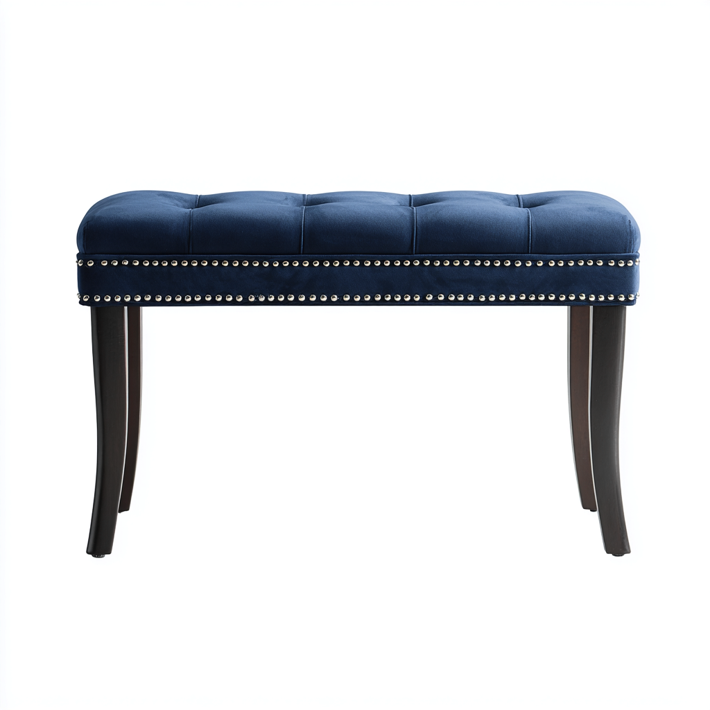 Bank am Bettende - Samt-Holz - 110x40x50 cm - Blau-Dunkelbraun - Modernes Design - Für Schlafzimmer-Sofagetly