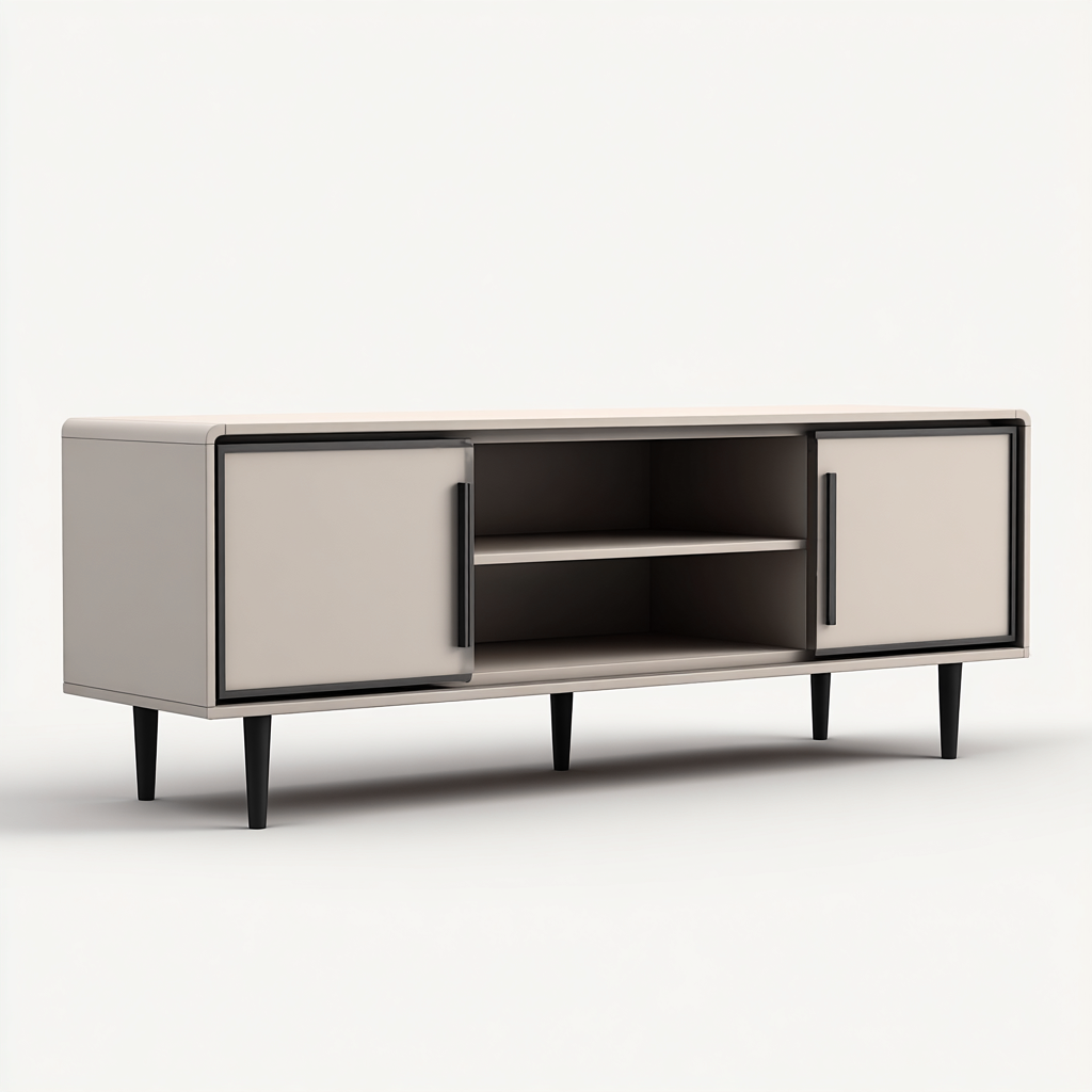 Fernseh Lowboard - Holzwerkstoff - 150x40x50 cm - Beige-Schwarz - Modernes Design - Für Wohnzimmer-Sofagetly