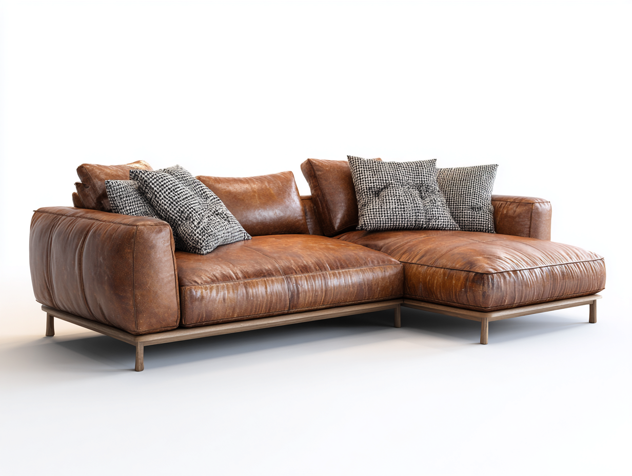 Canapé d'angle cuir 260x170x80 cm - marron - style contemporain pour salon-Homigoloft