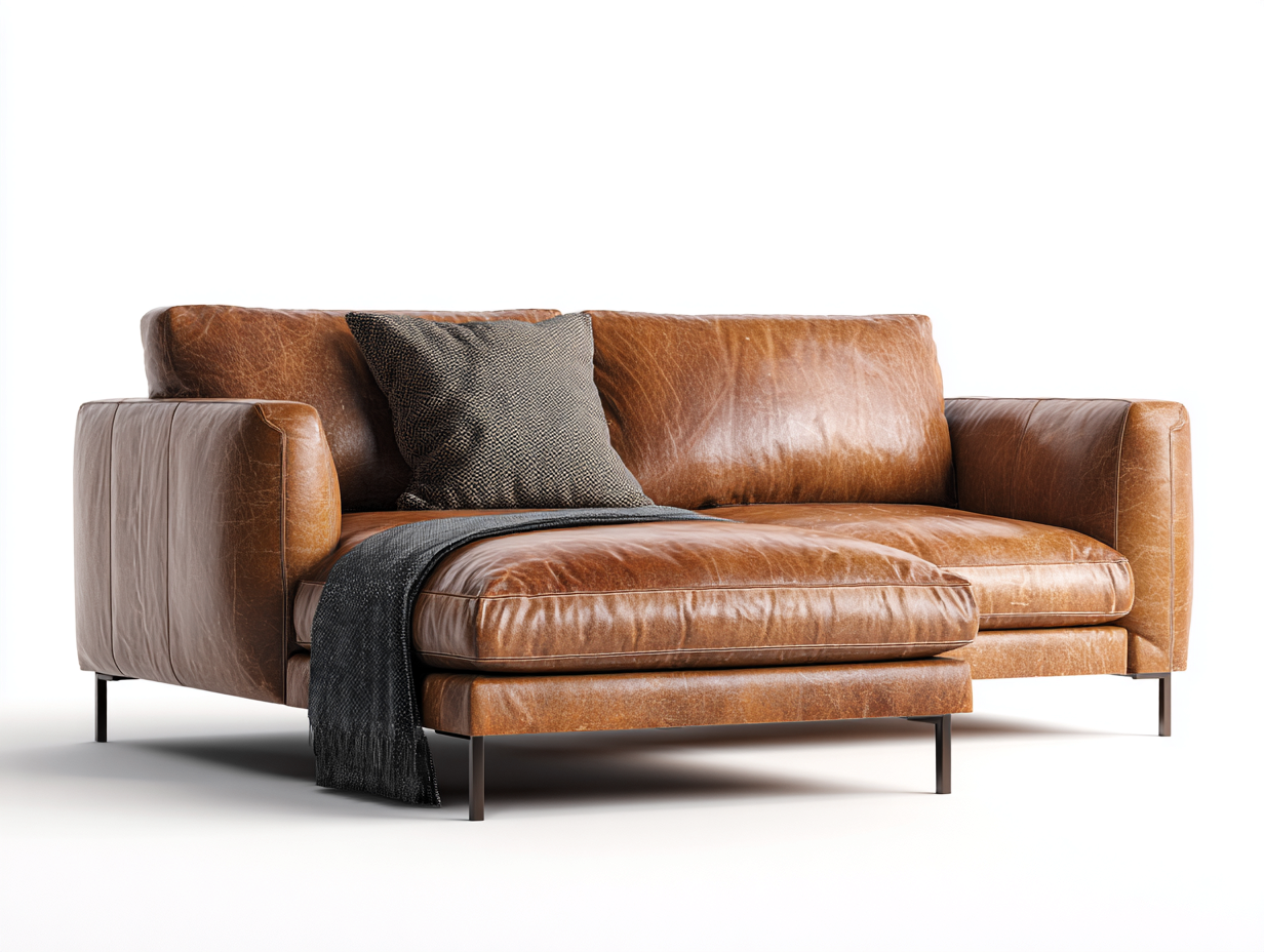 Canapé d'angle tapissé cuir 260x160x85 cm - marron - style contemporain-Homigoloft