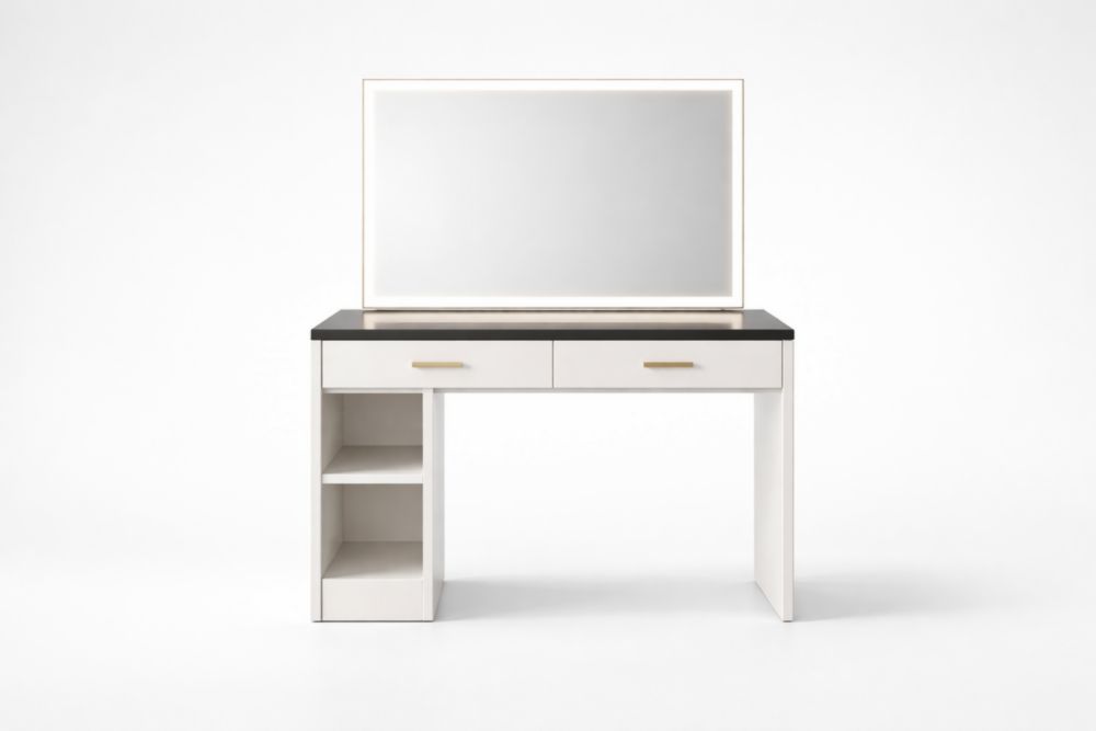 Tavolo da Toeletta con Specchio Bianco e Nero in MDF