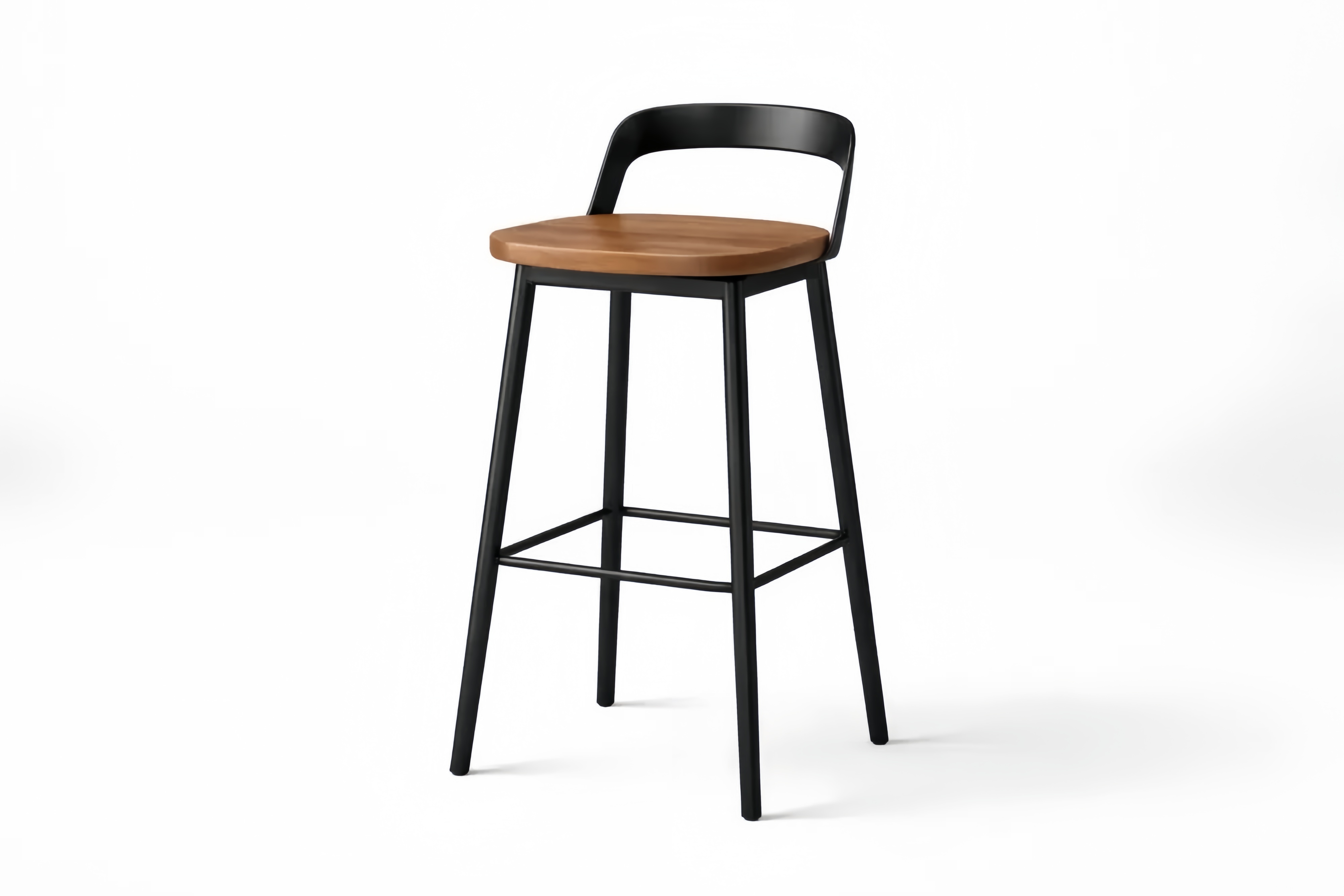 Sgabello da bar in legno massello e acciaio nero