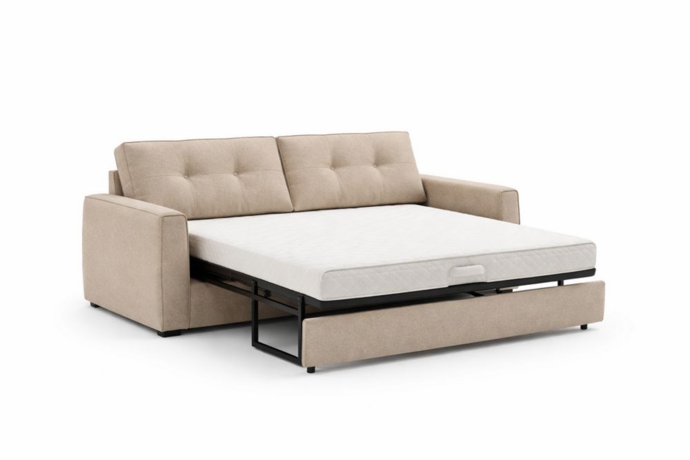 Divano Letto in Tessuto Beige con Materasso Espandibile