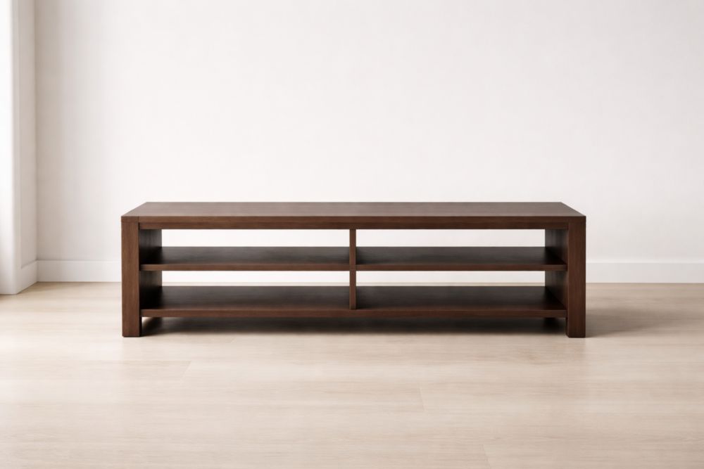 Mobile TV in legno massello marrone con scaffali