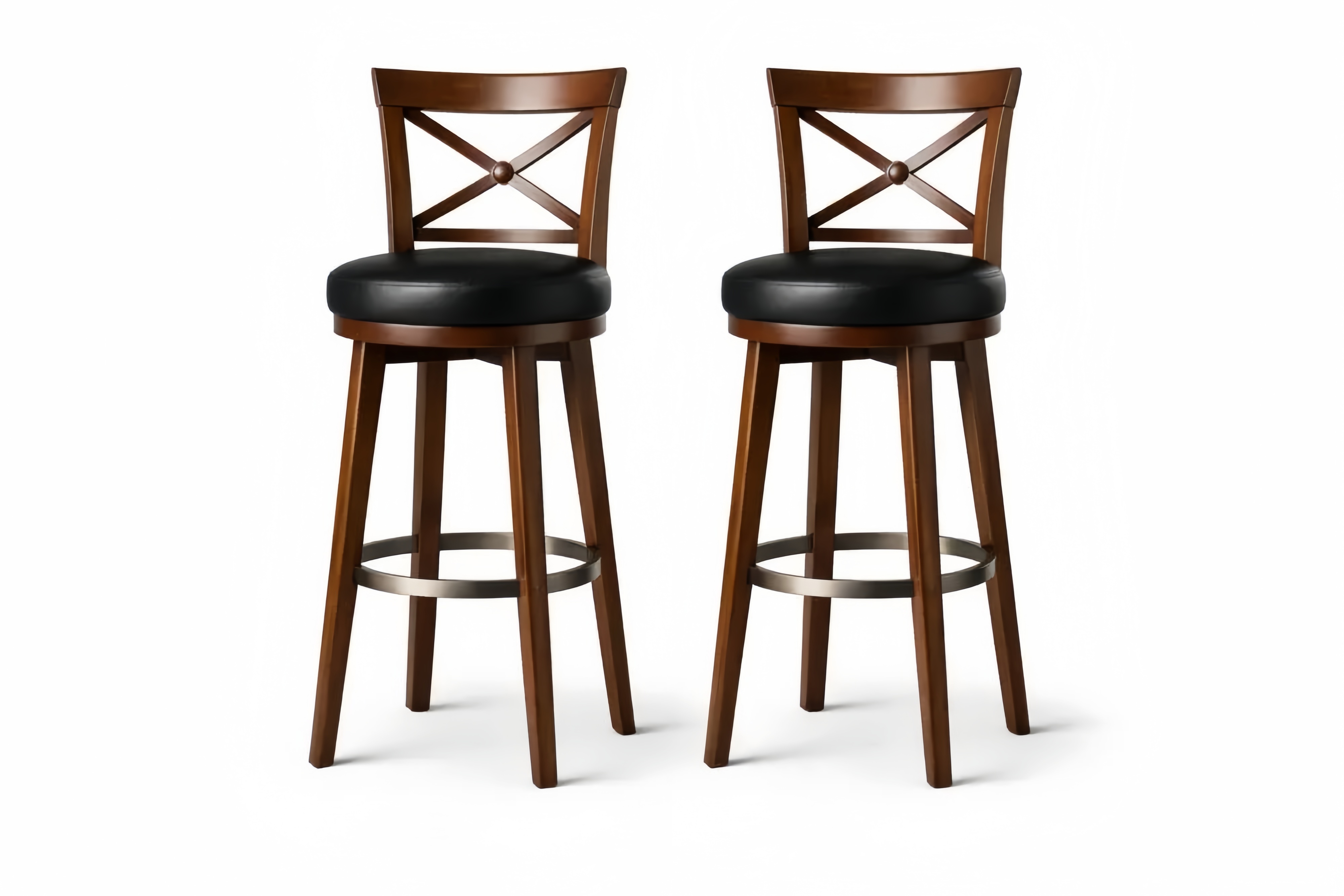 Set di sgabelli in legno massello con seduta in similpelle nera