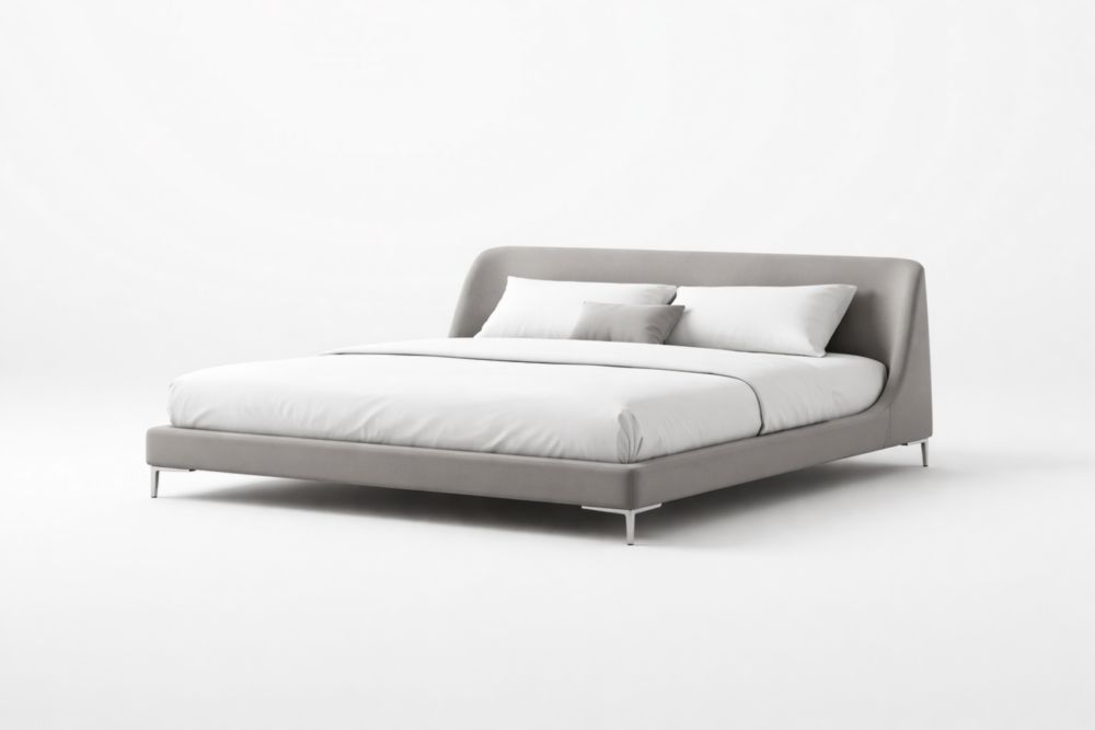 Letto matrimoniale in pelle PU grigio con struttura in acciaio
