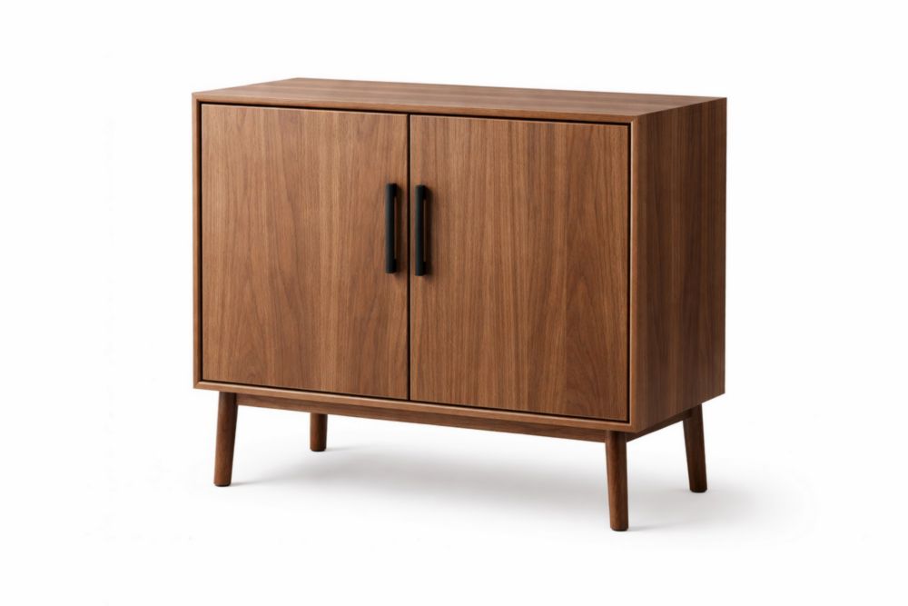 Credenza Legno Noce Due Ante Maniglie Nere