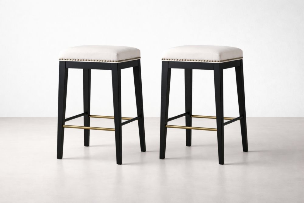 Set di 2 Sgabelli da Bar in Legnodi faggio Nero con Seduta Bianca