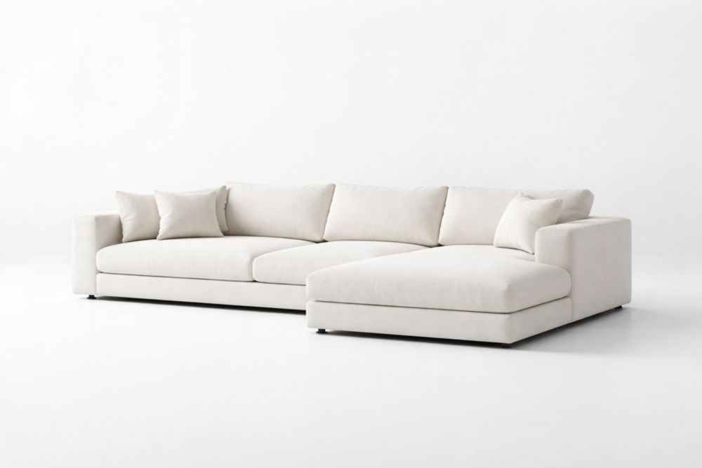 Divano modulare angolare in tessuto poliestere beige con chaise longue