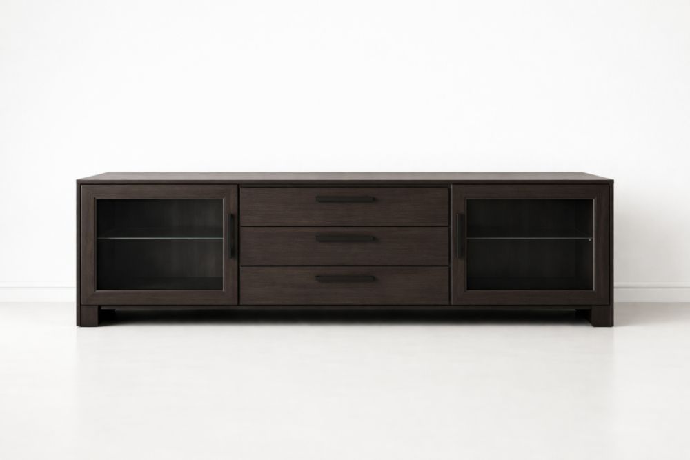 Mobile TV in Legno massello e Vetro Temperato 180x45x60 cm