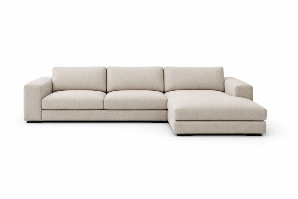 Divano ad Angolo in Tessuto Beige con Chaise Longue