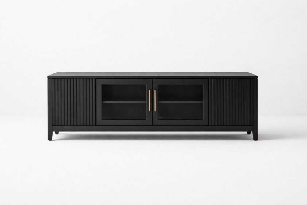 Mobile TV in MDF multistrato nero con ante in vetro