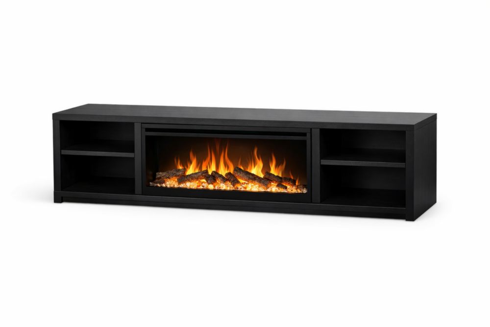 Mobile TV con Caminetto Elettrico in MDF Nero 180x45x40 cm