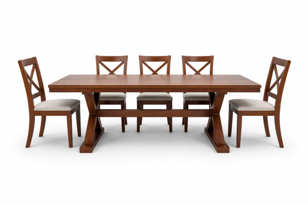 Tavolo Rettangolare da Pranzo in Legno Massello Di Faggio e Sedie Marrone